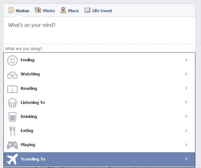 Facebook traveling to status