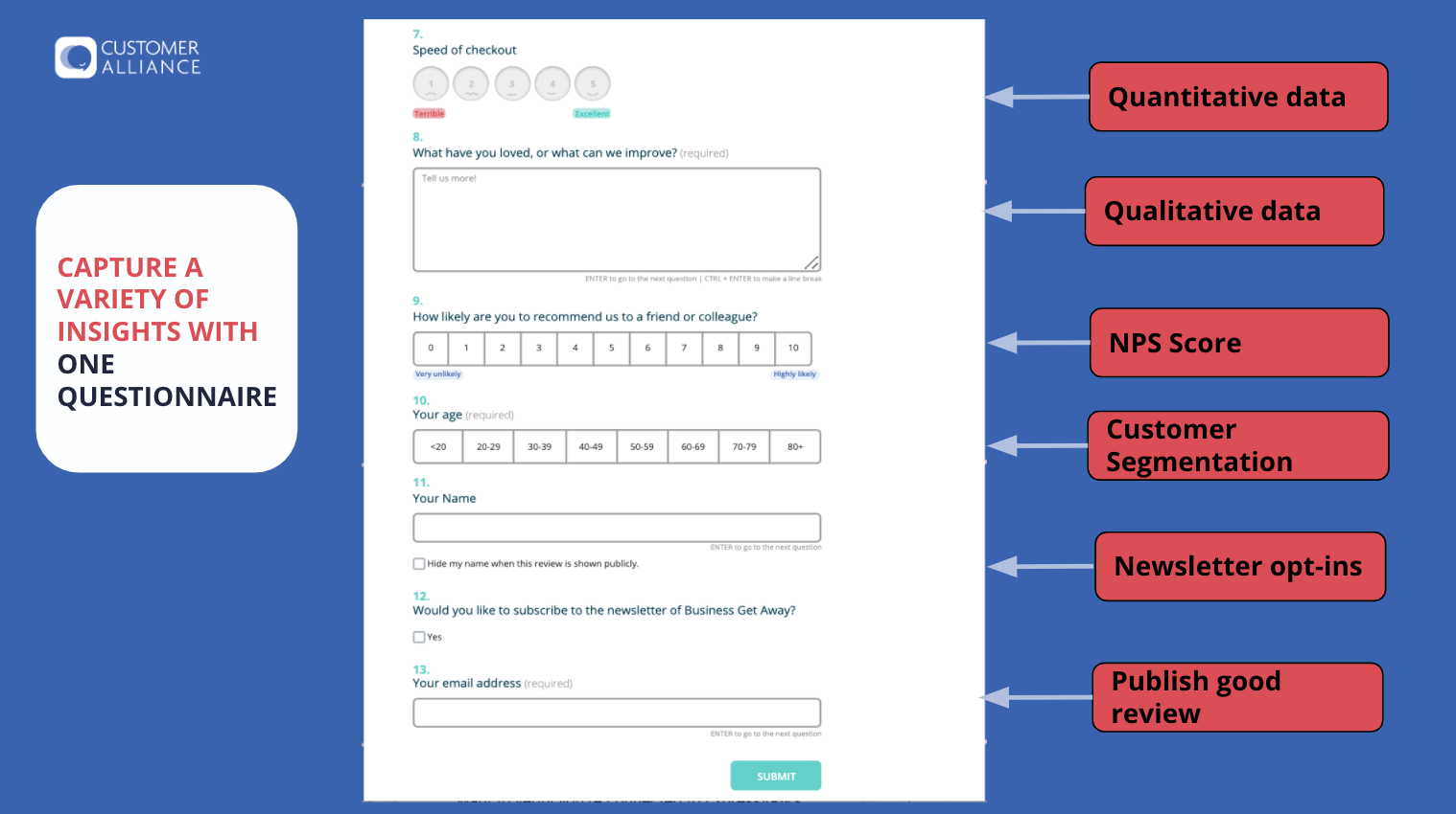 Example and breakdown of a Customer Alliance Questionnaire