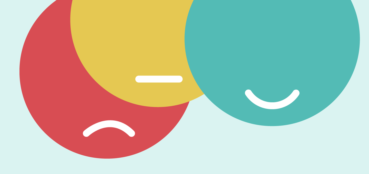 Customer satisfaction faces: one sad, one neutral and one happy