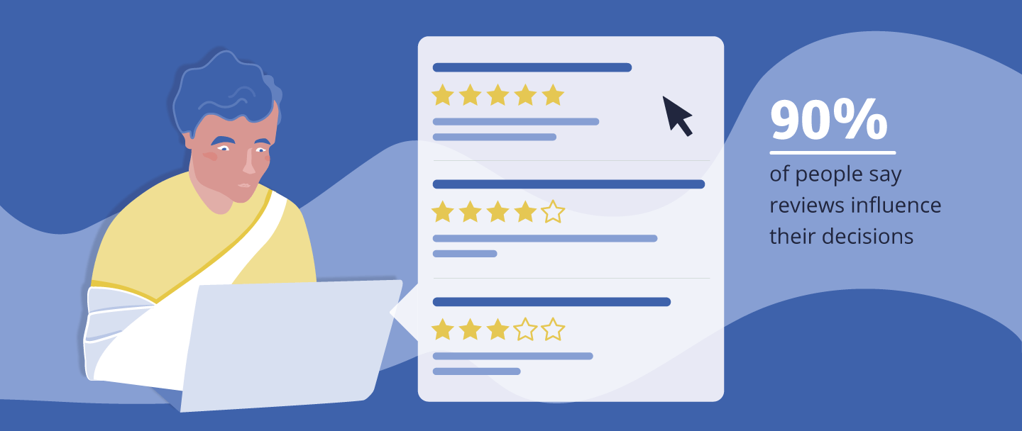 Patient reading reviews online revealing patient satisfaction importance