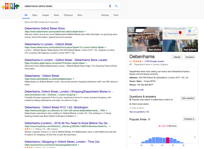 Screenshot showing how a Google my Business website information is used