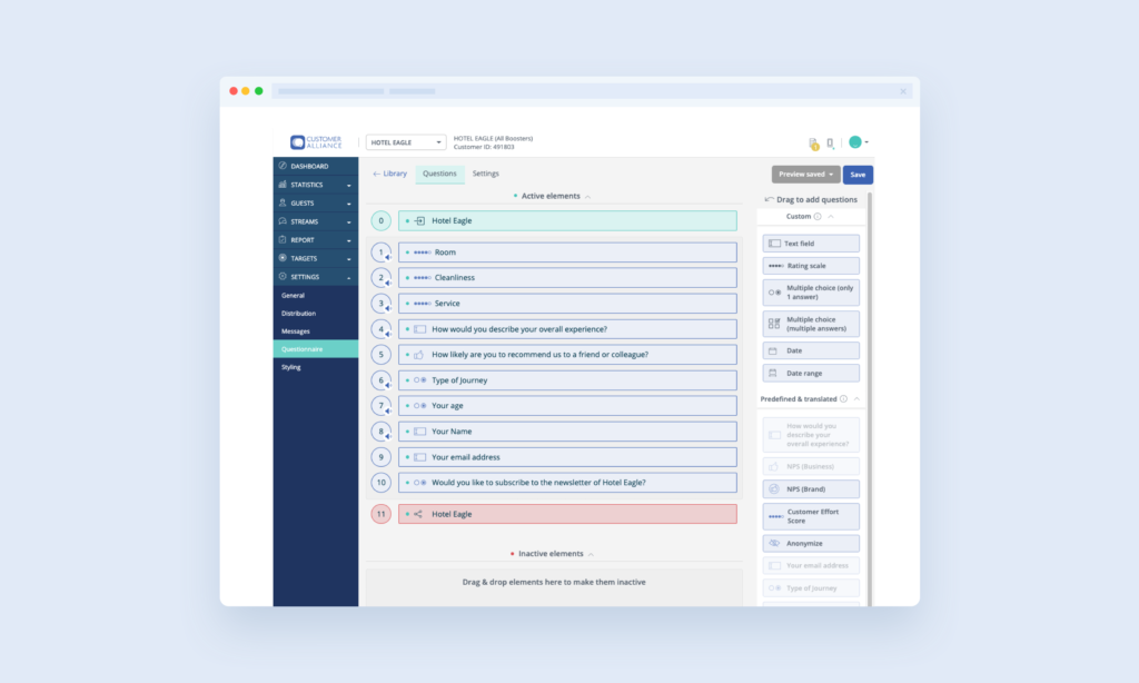 Product shot of customer alliance's survey maker and feedback analysis of customer effort score