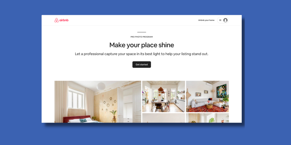 A screenshot of the page for Airbnb's Pro Photo Program